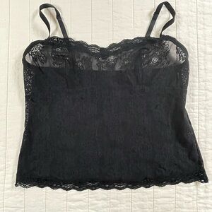 Frederick's of Hollywood Sheer Black Lace Cami Crop Top Medium